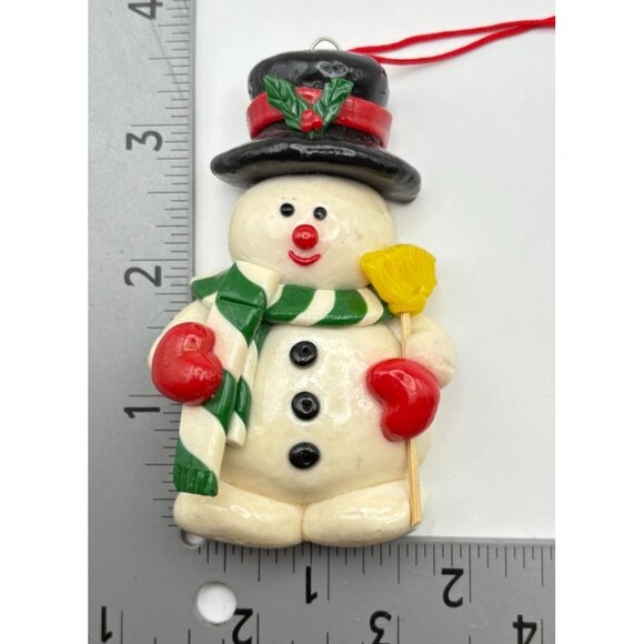 Vintage Frosty the Snowman Christmas Ornament with Broom Scarf Mittens & Top Hat - Picture 3 of 6